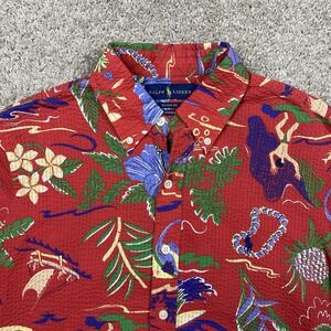 Polo Ralph Lauren Shirt Mens S Red Hawaiian Print Seersucker Button Untucked Fit
